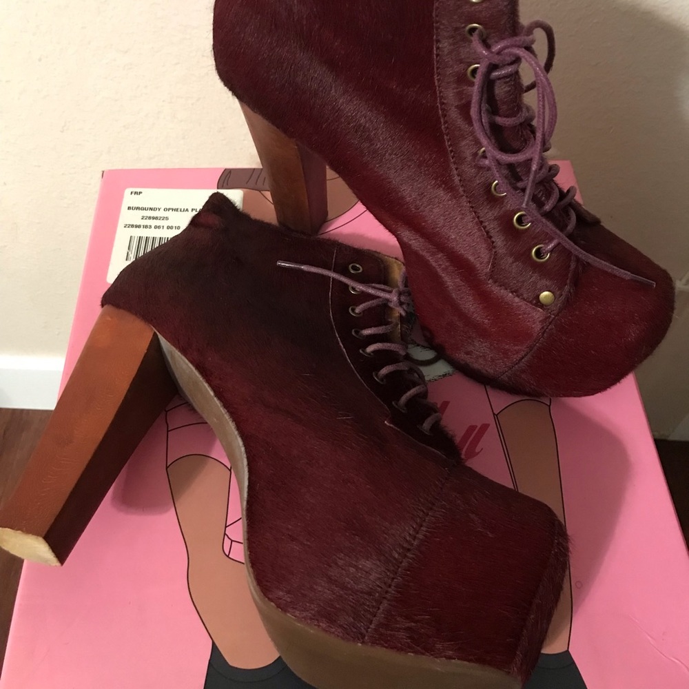 (SOLD) Jeffrey Campbell Lita - Fur in Wine